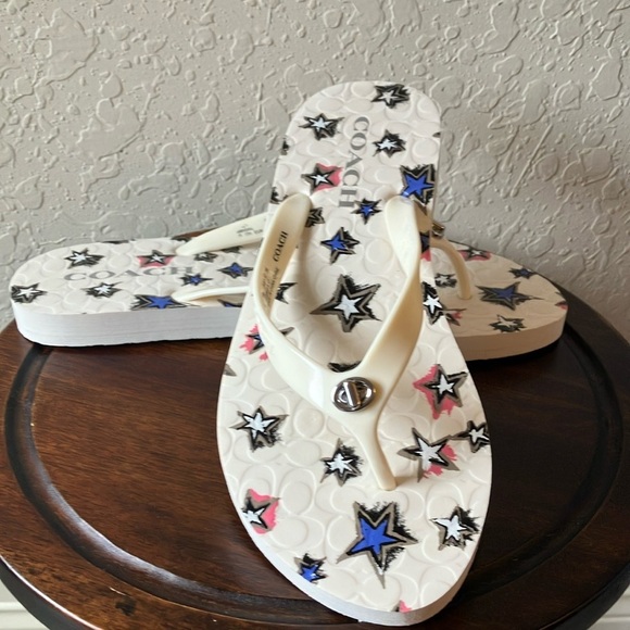 Coach: Abigail (A01821) Star Sandals/Flip Flops- Silver Tone- 7-8 - Picture 1 of 16